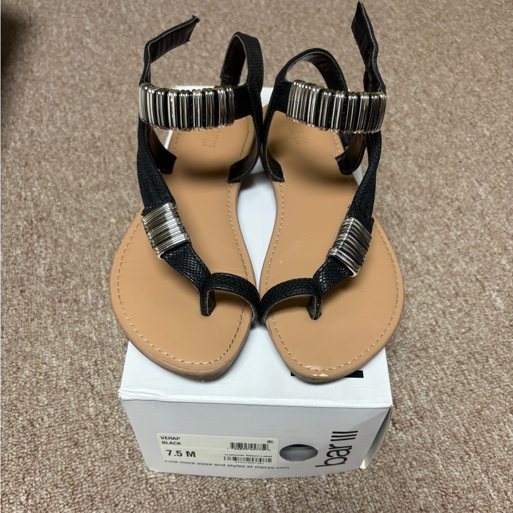 Bar III Black Sandals with Silver Details